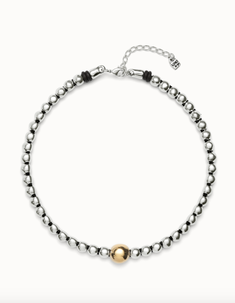 UNOde50 Silver Beaded Necklace with Large Gold Bead